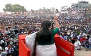 Com. Brinda Karat addressing a rally in Raninagar