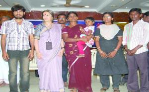 Brinda Karat along with victims at the CPI(M) held Convention against honour killings in Pudukottai,Tamilnadu.