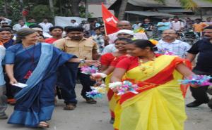 Com. Brinda Karat being welcomed at Naxalbari